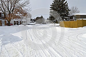 Snow fall on an urban street in Canada