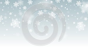 Snow falling background. Vector magic Christmas eve snowfall. White glitter snowflakes falling down.