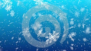 Snow falling on blue sky with blue particles in the winter Christmas loop background merry Christmas, Holiday, winter, New Year, s