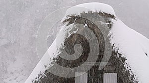 Snow falling on the roof,in Toyama,Japan