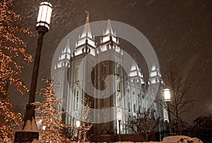 Snow falling in Salt Lake City