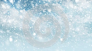 Snow falling on sky with cloud for winter season and christmas background