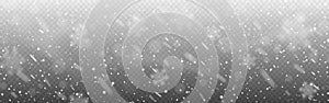 Snow falling wide texture. Christmas snowflakes. Realistic heavy snowfall. Snowstorm with overlay effect. Defocused snow