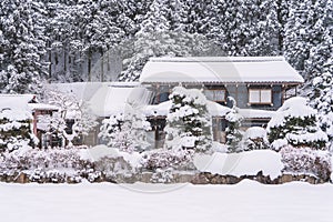 Snow falling in winter at Gifu Chubu Japan