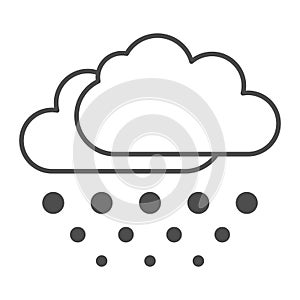 Snow falls from clouds thin line icon, World snowboard day concept, snowy weather sign on white background, cloud with
