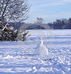 Snow field with snowman