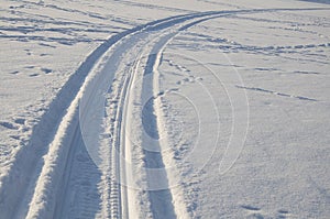 Snow fields covered with intricate patterns from the wind, a copy space, close-up.