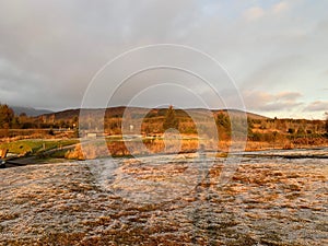 Snow in the fields evening time