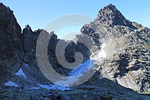 Snow fields near Chata pod Rysmi hut, High Tatras