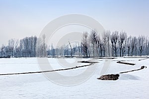 Snow-filled farm villages and rivers on the way from Srinagar to Sonmarg and Gulmarg