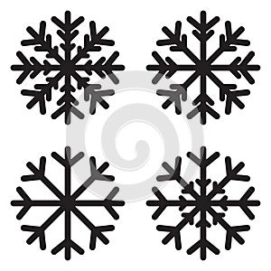 Snow flake icon set. Black silhouette snowflake eight-pointed element isolated on white Sign and Symbol of winter, frost,