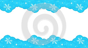 Snow flake and star in blue sky winter season background. Winter border for your design