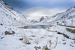 Snow on FlÃ¼ela Pass late Summer, early Fall GraubÃ¼nden, Switzerland