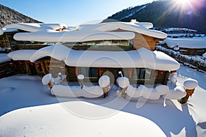 The snow folk house of China`s snow town