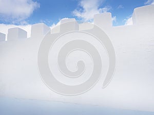 Snow Fort Wall man made in Snow Hotel, arctic circle, Kemi Finland, Scandinavia, Winter, Copy space,