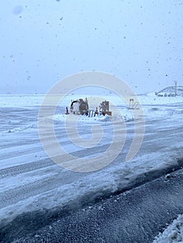 Snowing in Sandefjord in Norway in November photo