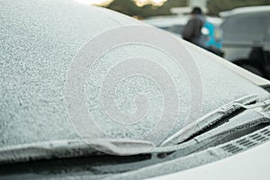 Snow and frost on the windshield