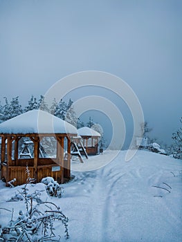 Snow gallows high in the mountains