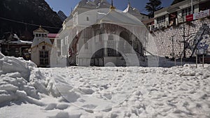 Snow and gangotri temple in uttrakhand