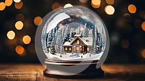 Snow globe amidst festive backdrop, encapsulating seasonal charm.