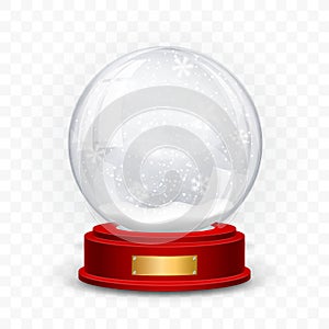 Snow globe ball. Realistic new year chrismas object isolated on transperent background with shadow. Vector illustration