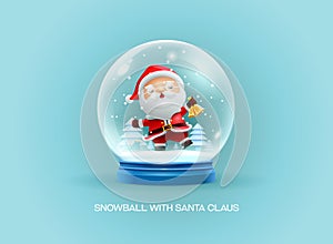 Snow globe ball with santa claus merry christmas happy new year