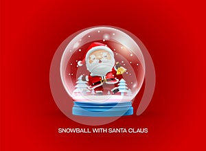 Snow globe ball with santa claus merry christmas happy new year