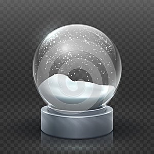 Snow globe. Christmas holiday snowglobe, empty glass xmas snowball. Snowy magic ball vector template