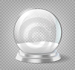 Snow globe. Christmas holiday snowglobe, empty glass xmas snowball template