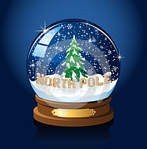 Snow globe with Christmas tree and snowflakes