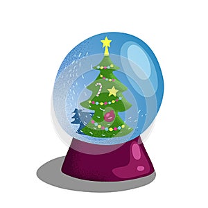 Snow globe with Christmas tree. Winter holiday decor vector illustration on white background