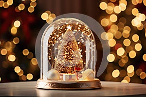 Snow globe with christmas tree, winter holidays concept