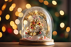 Snow globe with christmas tree, winter holidays concept