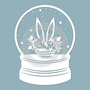 Snow globe  Easter basket with flowers  eggs and ears. Laser cutting. Vector illustration. Template for laser cutting  plotter and