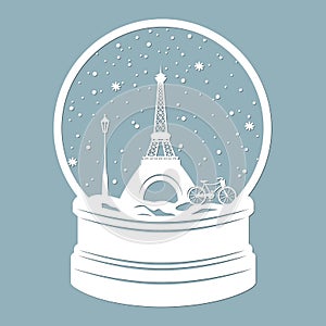 Snow globe of Eiffel tower in Paris . Laser cutting. Vector illustration. Template for laser cutting  plotter and screen printing