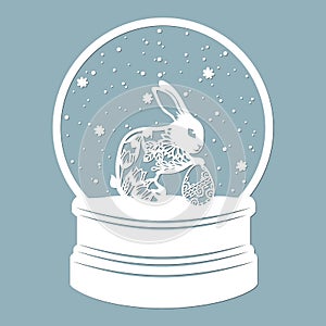 A snow globe, Inside is an Easter bunny. Laser cut. Vector illustration. Pattern for the laser cut, plotter and screen