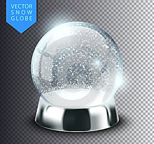 Snow globe isolated template empty on transparent background. Christmas magic ball. Realistic Xmas snowglobe vector illustration.