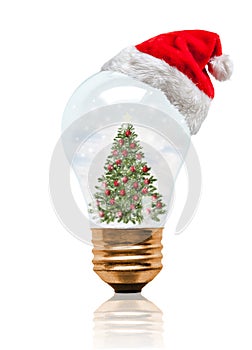 Snow Globe Light Bulb Christmas Tree With Santa Hat