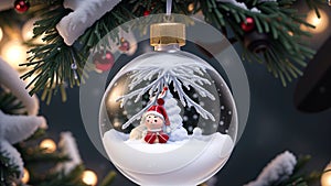 Snow globe with Santa Claus and Christmas tree on bokeh background