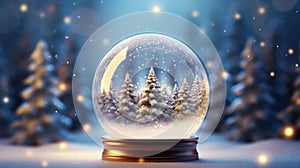 Snow globe sitting on top of snow covered ground. Perfect for winter-themed designs and holiday