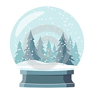 Snow globe with snowy forest illustration. New Year or Christmas decor