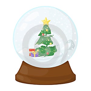 Snow Globe vector illustration crystal 3d sphere. Transparent glass ball.