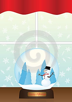 Snow Globe on Window Sill Illustration