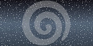 Snow gray background. Christmas snowy winter design. White falling snowflakes, abstract landscape. Cold weather effect