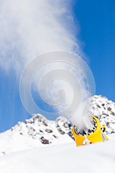 Snow gun in the mountains