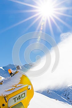 Snow gun in the mountains