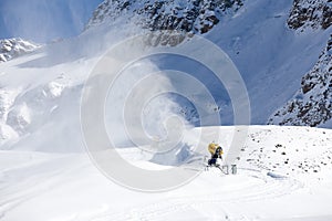 Snow gun in the mountains
