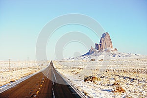 Snow highway 163 to Monument Valley