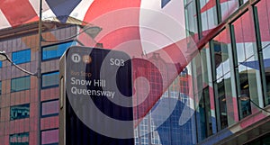 Snow Hill Queensway Bus Stop against Glass Buildings Birmingham photo