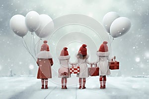 snow holiday elf winter celebration hat child gift joy christmas. Generative AI.